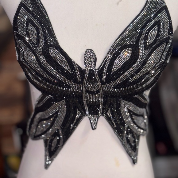butterfly-shaped halter top features intricate black and silver detailing - Picture 2 of 13